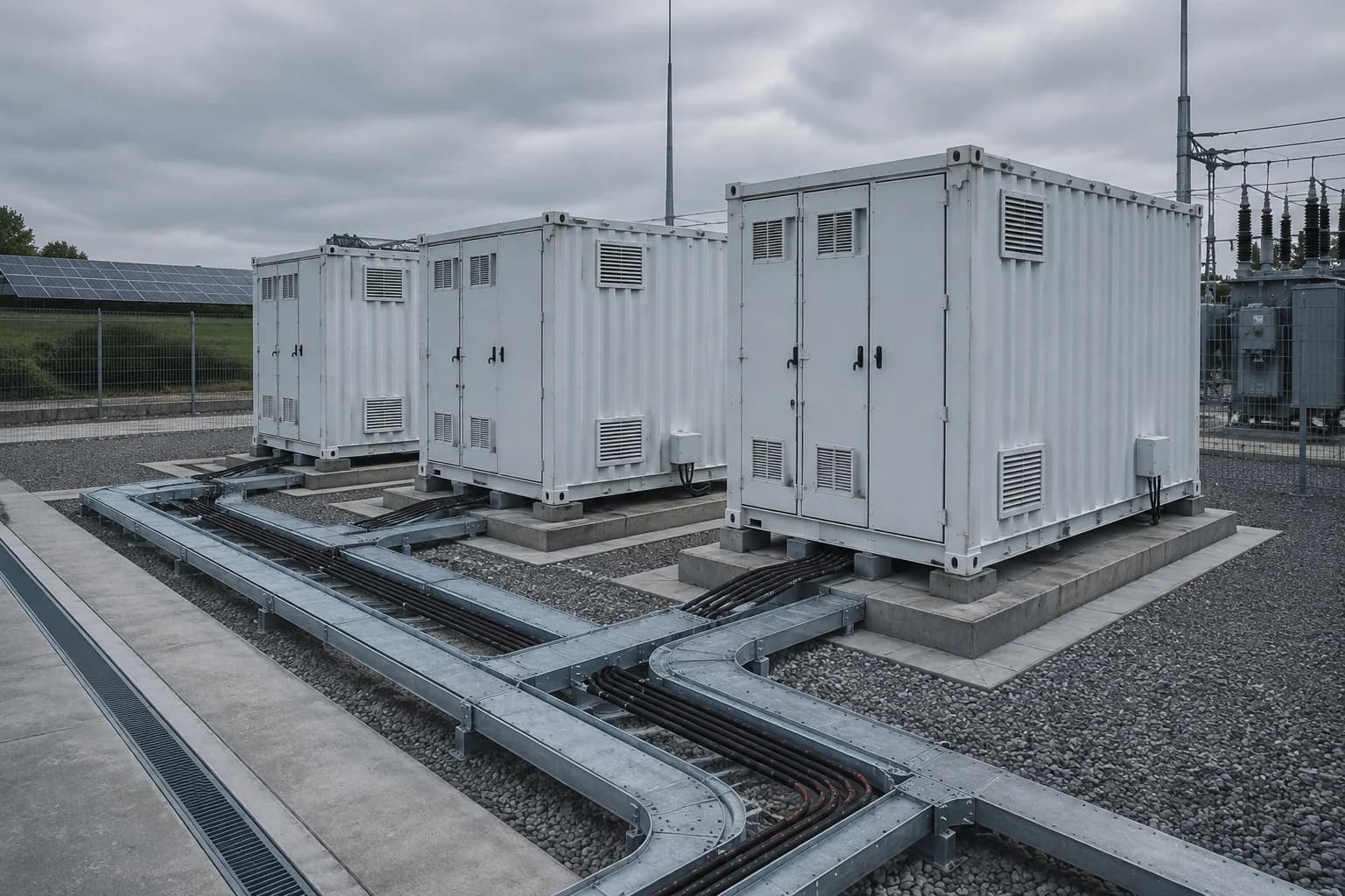 Containerized BESS systems with prepared cable infrastructure